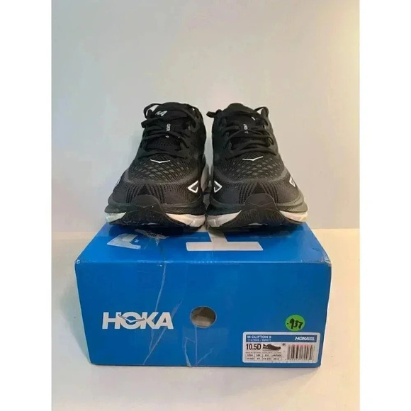 .937 Hoka M Clifton 9, Black/White, Mens Running Shoes-US 10.5 Mens - Picture 2 of 6